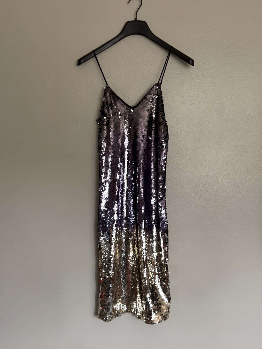H&M Sequined Ombre Slip Dress in Silver, Purple, & Gold